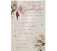Christmas Card for Granddaughter - Special Granddaughter Christmas Wishes - Large 9 x 6 Inch Festive Greeting Card with Verse - Sparkle Snowflake & Floral Design