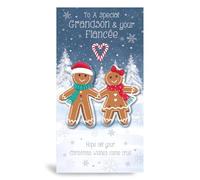 Christmas Card for Grandson and Fiancée, Gingerbread Design, 12 x 22 cm