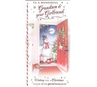 Christmas Card for Grandson and Girlfriend, Snowman Design, Special Memories Message, 12 x 22 cm
