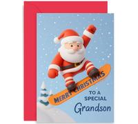 Christmas Card for Grandson, Merry Christmas Santa Snowboarding Extreme Sports Design, For Him