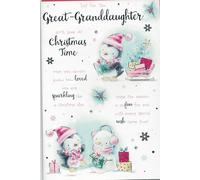 "Christmas Card for Great Granddaughter - Cute Teddy Bear Design with Glitter - Large 9x6 Inch Festive Greeting Card with Lovely Verse - Special Xmas Card for Great-Granddaughter"