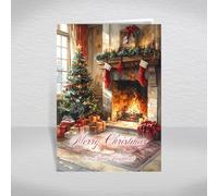 Christmas Card for Great Neighbour, Next Door - Gifts Beneath the Tree & Cosy Fireplace Scene, A5 Traditional Greeting Card with a Special Verse Inside: Great Neighbour Christmas Card