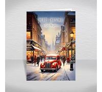 Christmas Card for Great Neighbours, Next Door - Classic Car on Snowy British City High Street, A5 Retro Greeting Card with a Special Verse Inside: Great Neighbours Christmas Card