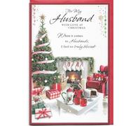 Christmas Card For Husband 23 x 15 Cm (9 x 6 inches) For My Husband With Love at Christmas Traditional Design Christmas Tree Fireplace