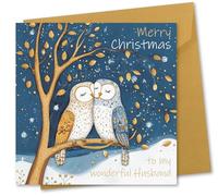 Christmas Card for Husband. Owls Design. Verse Inside. 150x150mm card size. Ecofriendly and Made in U.K.