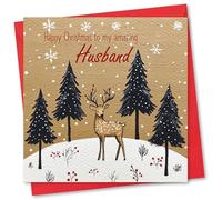 Christmas Card for Husband. Stag Design. Eco-friendly & UK Made. Verse Inside. 150x150mm card size.