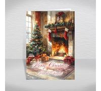 Christmas Card for Mum and Stepdad, Mom, Stepfather - Gifts Beneath the Tree & Cosy Fireplace Scene, A5 Traditional Greeting Card with a Special Verse Inside: Mum and Stepdad Christmas Card