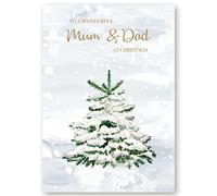 Christmas Card for Mum & Dad. Christmas Tree in Snow Design. 172 x 122mm Card with Verse Inside and White Envelope. Ecofriendly and UK Made by Absolutely Yours.