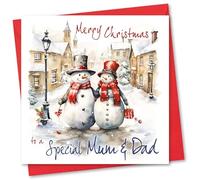 Christmas Card for Mum & Dad. Mr and Mrs Snowman Design. Verse Inside. 150x150mm card size. Ecofriendly and Made in U.K.