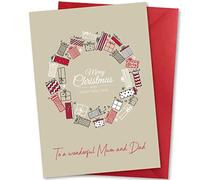Christmas Card for Mum & Dad. Present Garland Design. Eco-Friendly & UK Made. Blank Inside. A5 (210x148mm) Card Size. by Absolutely Yours.