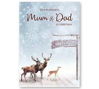 Christmas Card for Mum & Dad. Reindeer in Snow Design. 172 x 122mm Card with Verse Inside and White Envelope. Ecofriendly and UK Made by Absolutely Yours.