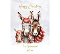 Christmas Card For Mum (Donkey Art) - Special Animal Xmas Card for Her Kids