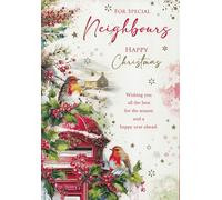 “Christmas Card for Neighbours - Large 19 x 13 cm Luxury Festive Greeting Card with Robins, Holly & Snow Scene - Happy Christmas Card for Special Neighbour”