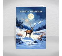 Christmas Card for Nephew - Majestic Stag Under Moonlit Mountain Winter Scene, A5 Deluxe Card with a Special Verse Inside: Nephew Christmas Card