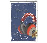 Christmas Card for Nephew, Navy Blue Design with Festive Lights, 13.5 x 19.5 cm