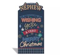 Christmas Card for Nephew, Navy Blue Holiday Design, 12 x 22 cm