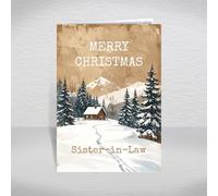 Christmas Card for Sister-in-Law - Rustic Mountain Cabin Vintage Winter Scene, A5 Deluxe Card with a Special Verse Inside: Sister-in-Law Christmas Card