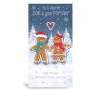 Christmas Card for Son and Partner, Gingerbread Design, 12 x 22 cm