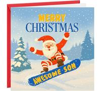 Christmas Card For Son Christmas Xmas Greetings Card To Son Funny Santa On A Snowboard Father Christmas Snow Design