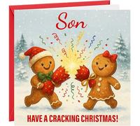 Christmas Card For Son Christmas Xmas Greetings Card To Son Have a Cracking Christmas Gingerbread Man Fun Design Boy Kids Childrens