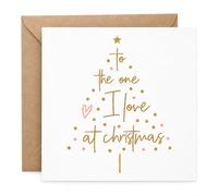 Christmas Card for the One I Love with Envelope, Minimal Gold Tree Design, Romantic Festive Greeting and Warm Christmas Wishes for a Partner