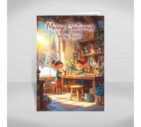 Christmas Card for to my Bestie - Santa's Elves Crafting in Workshop Toy Making, A5 Cute Cartoon Elves Greeting Card with a Special Verse Inside: to my Bestie Christmas Card
