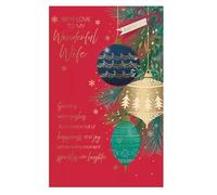 Christmas Card for Wonderful Wife, 30 x 20 cm, 8-Page Insert | Festive Bauble Design, Gold Foil Text, Large Format Card, Warm Holiday Verse, Just for You Tag