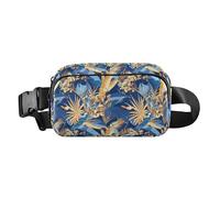 Christmas Card Funny Gnomes Scandinavian Flat Waterproof Crossbody Bag Waist Packs with Adjustable Strap for Travel Gym, Blue and Yellow Theme Plants, One Size