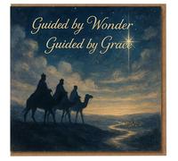 Christmas Card - Guided by Wonder, Guided by Grace - Three Wise Men Following the Star of Bethlehem, Nativity Night Sky Religious Greeting