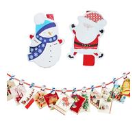 Christmas Card Holder 18 Novelty Pegs and Red Ribbon - Santa Snowman design 2475