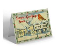 CHRISTMAS CARD - Hope Cove - Cottages - Vintage Design b
