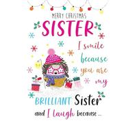 Christmas Card, Humour Text Merry Christmas Sister Hedgehog - 9 x 6 inches - Piccadilly Greetings