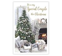 Christmas Card (ICG-X3785) - Special Couple at Christmas - Tree, Fireplace and Stockings - from The Essence Range - Flitter and Foil Finish