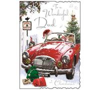 Christmas Card (JJ5198) Wonderful Dad - Red Car, Tree and Presents - Velvet Wishes