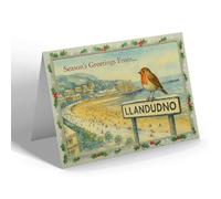 CHRISTMAS CARD - Llandudno - General View of Beach - Vintage Design