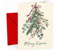 Christmas Card Merry Kissmas Mistletoe Sprig and Berries