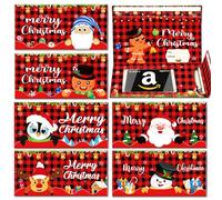 Christmas Card Money Holder 6 Pack, Zip-Open Money Holder w/Clear Plastic Window for Cash, Check, Ticket or Gift Card, Funny Gifts Giving Ideas for Women Men Kids (Buffalo Plaids)