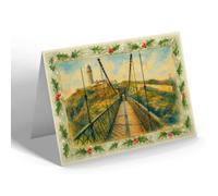 CHRISTMAS CARD On Suspension Bridge, South Stack Lighthouse - Vintage Art Style