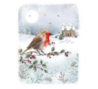 Christmas Card, Open Blank Robin scene - 8 x 6 inches - Piccadilly Greetings
