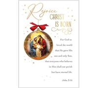 Christmas Card, Open Religious Nativity bauble - 9 x 6 inches - Piccadilly Greetings