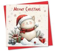 Christmas Card. Snow Cat Design. Eco-friendly & UK Made. Blank Inside. 150x150mm card size.