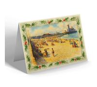CHRISTMAS CARD - The Beach & South Pier, Lowestoft - Vintage Art Style