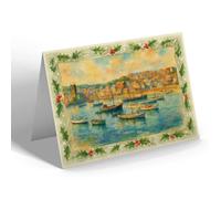CHRISTMAS CARD - The Harbour, St Ives (a) - Vintage Art Style