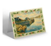 CHRISTMAS CARD - The Pier, Lochmaddy, North Uist - Vintage Art Style