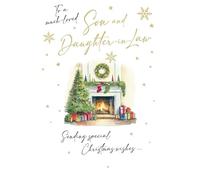 Christmas Card, To a Much Loved Son & Daughter in Law Fireplace - 9 x 6 inches - Regal Publishing