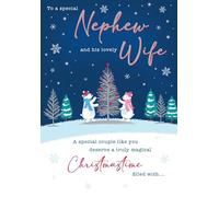 Christmas Card, To a Special Nephew & Lovely Wife Bears & tree Description - 9 x 6 inches - Piccadilly Greetings