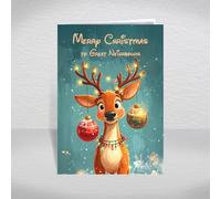 Christmas Card to Great Neighbours - Funny Reindeer with Baubles & Fairy Lights, A5 Cute Greeting Card with a Special Verse Inside: to Great Neighbours Christmas Card