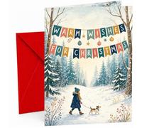 Christmas Card Warm Wishes Banner Winter Walk with Dog