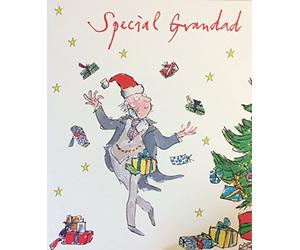 Christmas Card (WD16757) Special Granddad - Quentin Blake - Man Juggling Presents - Flittered Finish