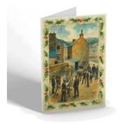 CHRISTMAS CARD - Weighing the Catch, Polperro - Vintage Art Style